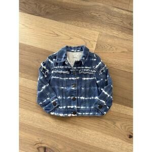 Mud Pie Girls Blue and White Denim Distressed Button Front Jean Jacket Size 3T